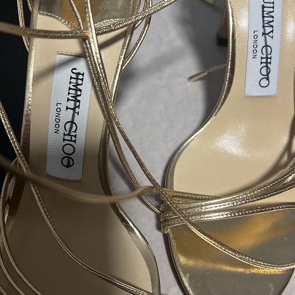 Jimmy Choo Antia 85 Gold Metallic Sandals - Picture 4 of 9